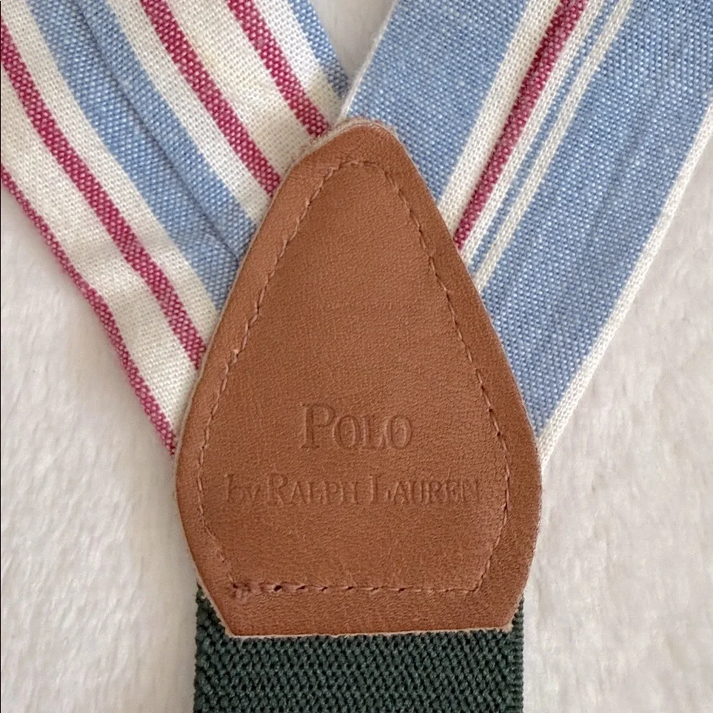 {VTG} Polo Ralph Lauren | 80s 90s Chambray Striped Braces Suspenders Made in USA - Picture 8 of 16